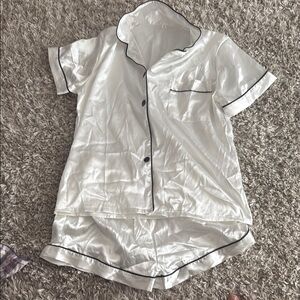SHEIN White Satin Pajama Set with Classic Design